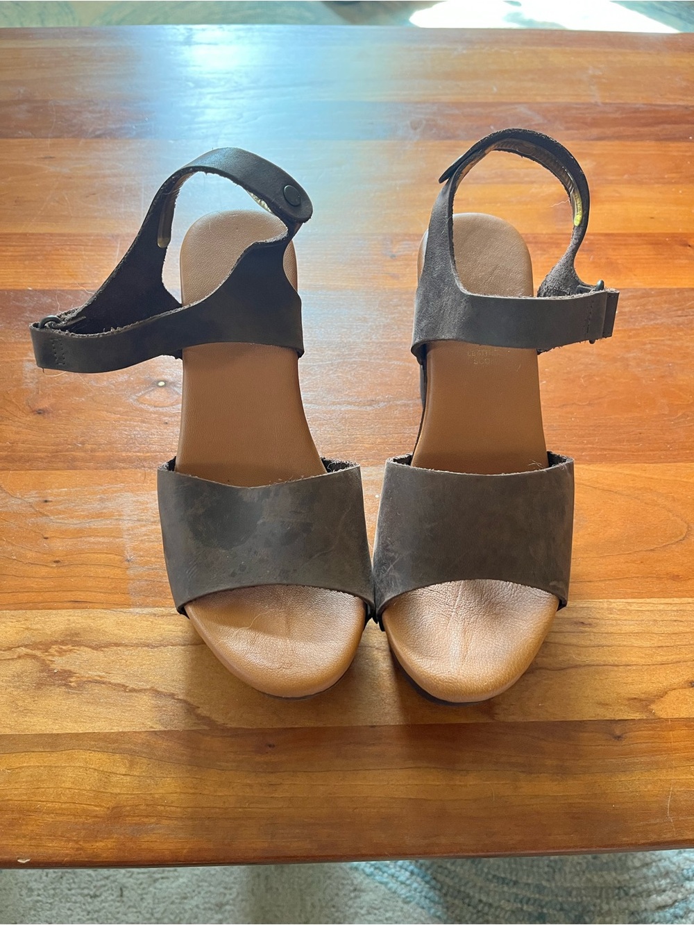 Women's Brown Leather Open-Toe Ankle Strap Heeled Sandals